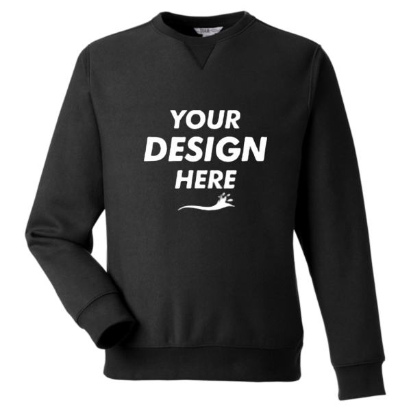 Team 365 Unisex Zone HydroSport™ Heavyweight Crewneck Sweatshirt, Black, Front view, Mockup