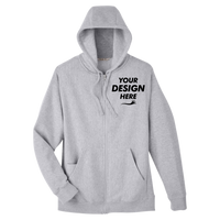 Team 365 Unisex Zone HydroSport™ Heavyweight Full-Zip Hooded Sweatshirt, Athletic Heather, Front view, Mockup