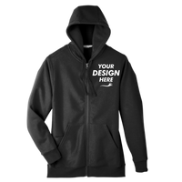 Team 365 Unisex Zone HydroSport™ Heavyweight Full-Zip Hooded Sweatshirt, Black, Front view, Mockup