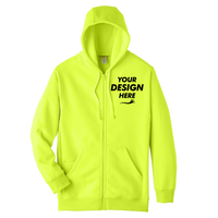 Team 365 Unisex Zone HydroSport™ Heavyweight Full-Zip Hooded Sweatshirt, Safety Yellow, Front view, Mockup