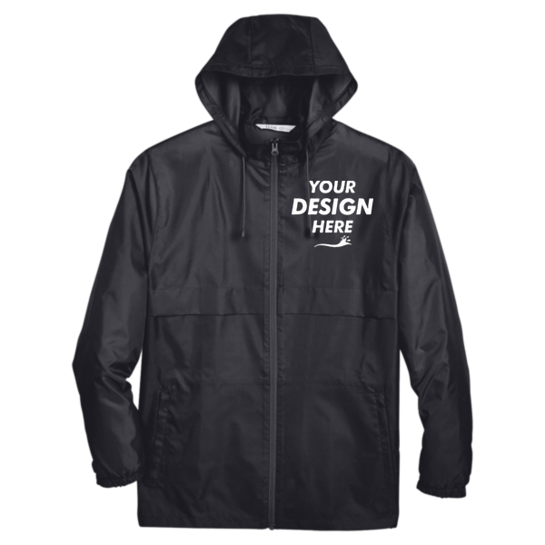 Team 365 Unisex Zone Protect Lightweight Jacket, Black, Front view, Mockup