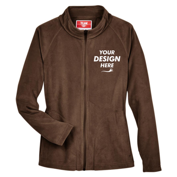 Team 365 Women's Campus Microfleece Jacket, Sport Dark Brown, Front view, Mockup