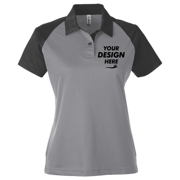 Team 365 Women's Command Snag-Protection Colorblock Polo, Sport Graphite / Black, Front view, Mockup