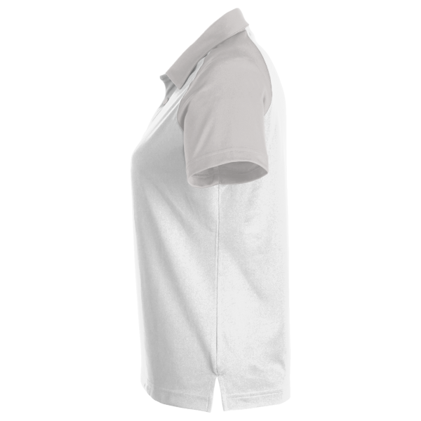 Team 365 Women's Command Snag-Protection Colorblock Polo, White / Sport Silver, Left Sleeve view