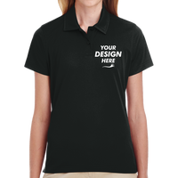Team 365 Women's Command Snag Protection Polo, Black, Front view, Mockup
