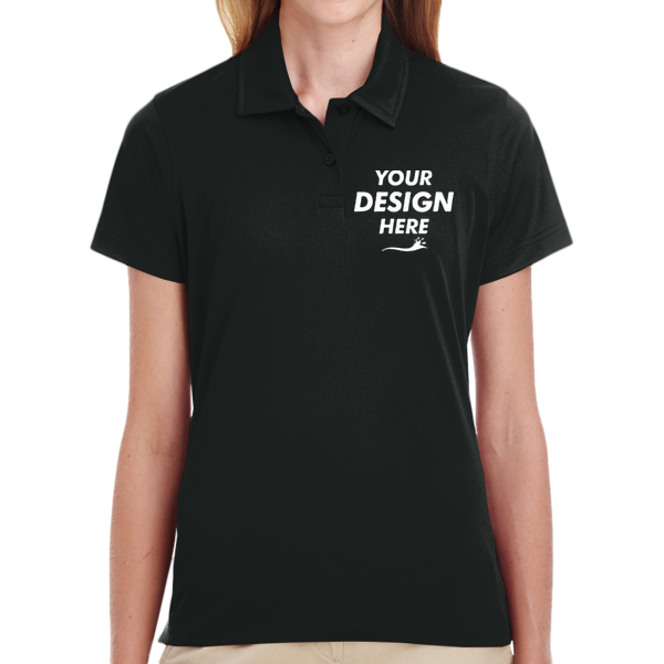 Team 365 Women's Command Snag Protection Polo, Black, Front view, Mockup