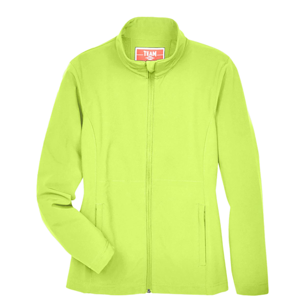 Team 365 Women's Leader Soft Shell Jacket, Safety Yellow, Front view