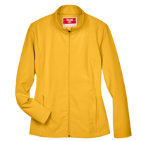 Team 365 Women's Leader Soft Shell Jacket, Sport Athletic Gold, Front view