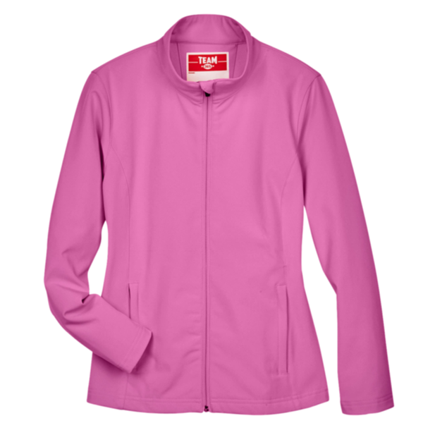 Team 365 Women's Leader Soft Shell Jacket, Sport Charity Pink, Front view