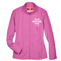 Team 365 Women's Leader Soft Shell Jacket, Sport Charity Pink, Front view, Mockup