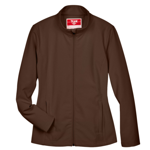 Team 365 Women's Leader Soft Shell Jacket, Sport Dark Brown, Front view
