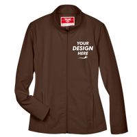 Team 365 Women's Leader Soft Shell Jacket, Sport Dark Brown, Front view, Mockup