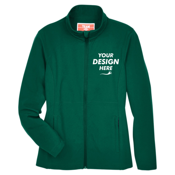 Team 365 Women's Leader Soft Shell Jacket, Sport Forest, Front view, Mockup