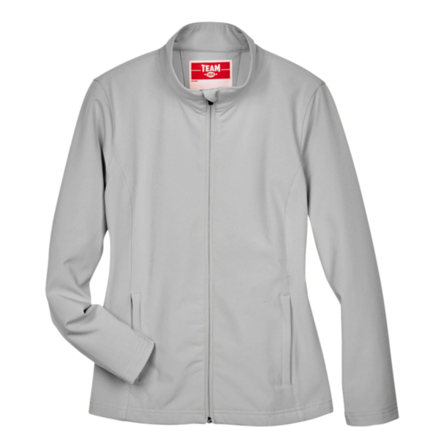 Team 365 Women's Leader Soft Shell Jacket, Sport Silver, Front view