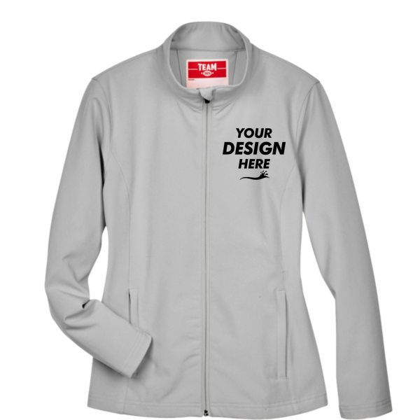 Team 365 Women's Leader Soft Shell Jacket, Sport Silver, Front view, Mockup