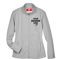 Team 365 Women's Leader Soft Shell Jacket, Sport Silver, Front view, Mockup