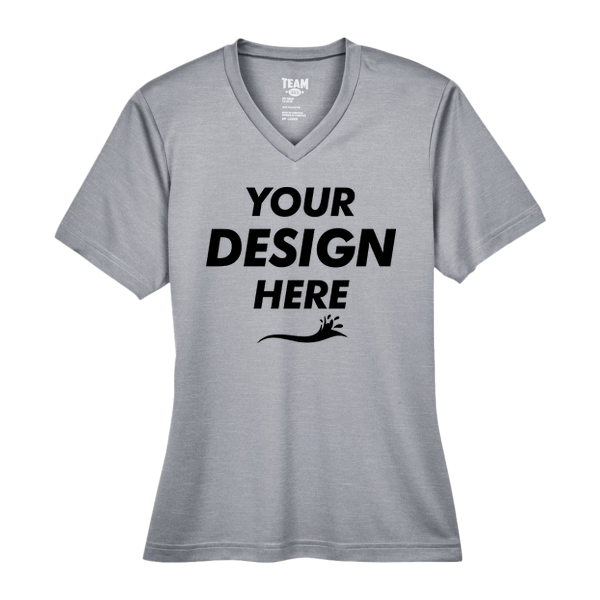 Team 365 Women's Sonic Heather Performance T-Shirt, Athletic Heather, Front view, Mockup