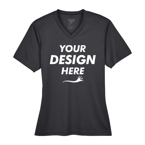 Team 365 Women's Sonic Heather Performance T-Shirt, Black Heather, Front view, Mockup