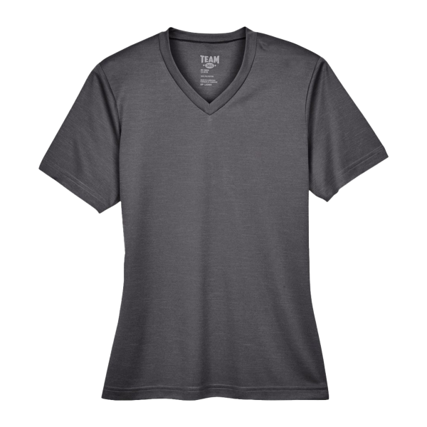 Team 365 Women's Sonic Heather Performance T-Shirt, Dark Grey Heather, Front view