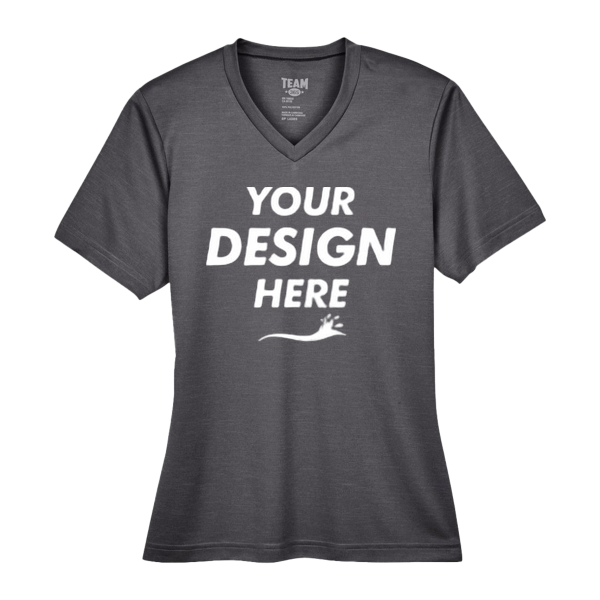 Team 365 Women's Sonic Heather Performance T-Shirt, Dark Grey Heather, Front view, Mockup