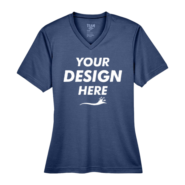 Team 365 Women's Sonic Heather Performance T-Shirt, Sport Dark Navy Heather, Front view, Mockup