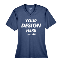 Team 365 Women's Sonic Heather Performance T-Shirt, Sport Dark Navy Heather, Front view, Mockup