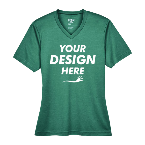 Team 365 Women's Sonic Heather Performance T-Shirt, Sport Forest Heather, Front view, Mockup