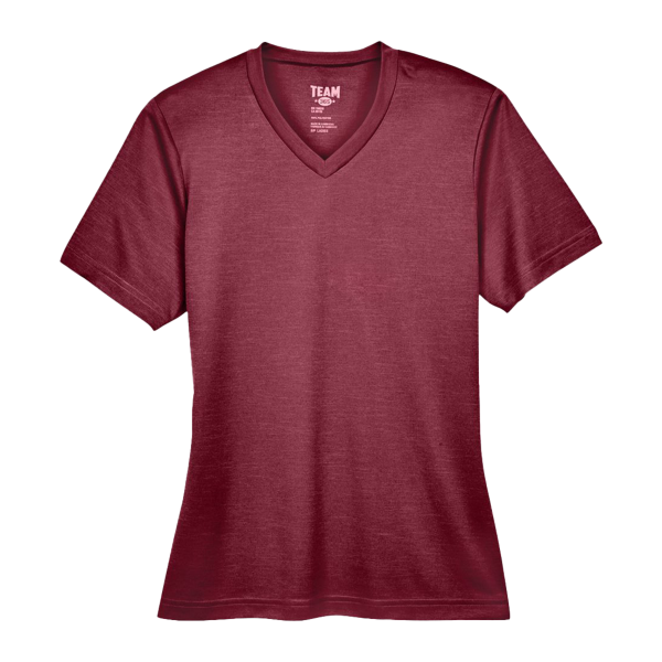 Team 365 Women's Sonic Heather Performance T-Shirt, Sport Maroon Heather, Front view