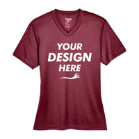 Team 365 Women's Sonic Heather Performance T-Shirt, Sport Maroon Heather, Front view, Mockup