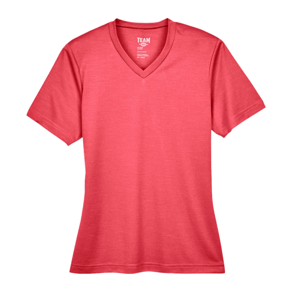 Team 365 Women's Sonic Heather Performance T-Shirt, Sport Red Heather, Front view
