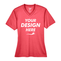 Team 365 Women's Sonic Heather Performance T-Shirt, Sport Red Heather, Front view, Mockup
