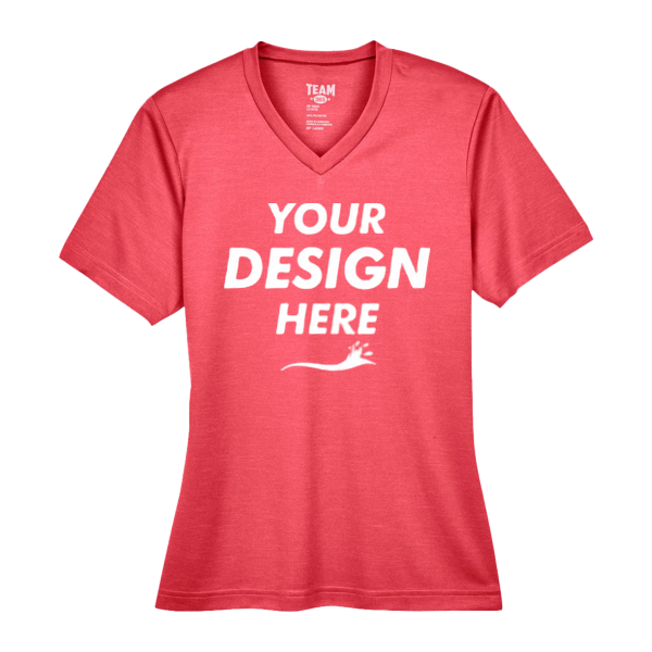 Team 365 Women's Sonic Heather Performance T-Shirt, Sport Red Heather, Front view, Mockup