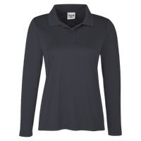 Team 365 Women's Zone Performance Long Sleeve Polo, Black, Front view