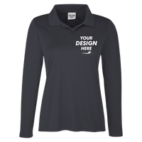 Team 365 Women's Zone Performance Long Sleeve Polo, Black, Front view, Mockup