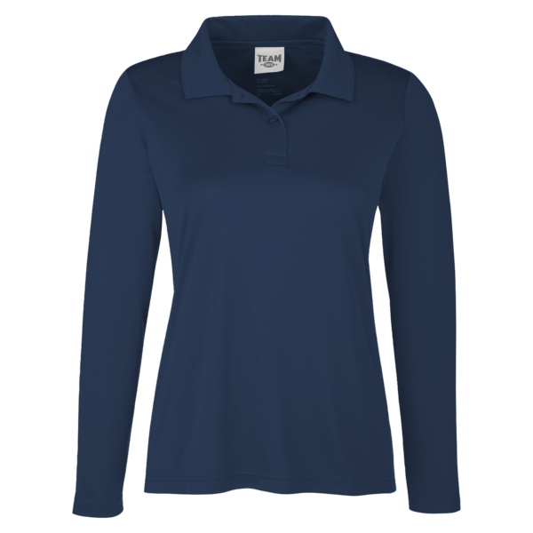 Team 365 Women's Zone Performance Long Sleeve Polo, Sport Dark Navy, Front view