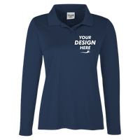 Team 365 Women's Zone Performance Long Sleeve Polo, Sport Dark Navy, Front view, Mockup