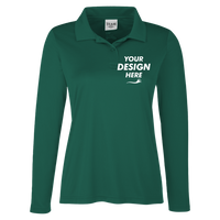 Team 365 Women's Zone Performance Long Sleeve Polo, Sport Forest, Front view, Mockup