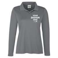 Team 365 Women's Zone Performance Long Sleeve Polo, Sport Graphite, Front view, Mockup
