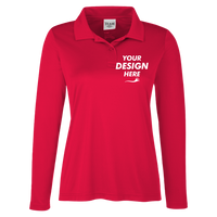 Team 365 Women's Zone Performance Long Sleeve Polo, Sport Red, Front view, Mockup