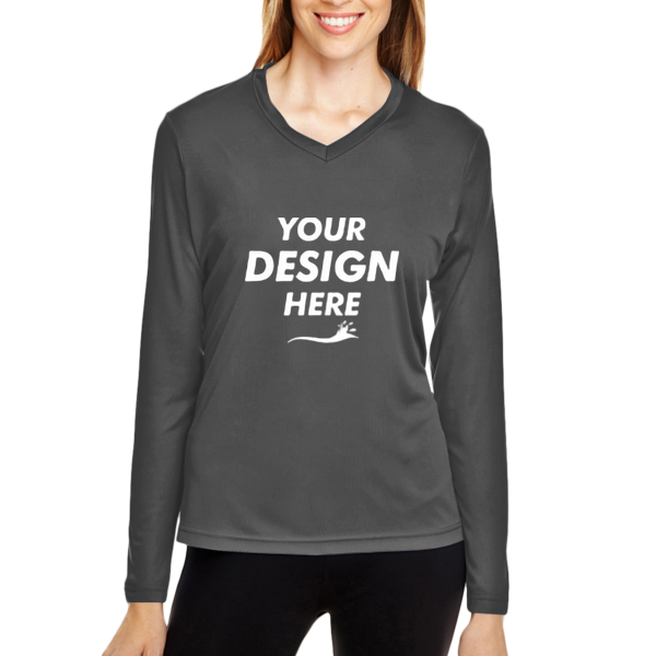 Team 365 Women's Zone Performance Long Sleeve T-Shirt, Black, Front view, Mockup