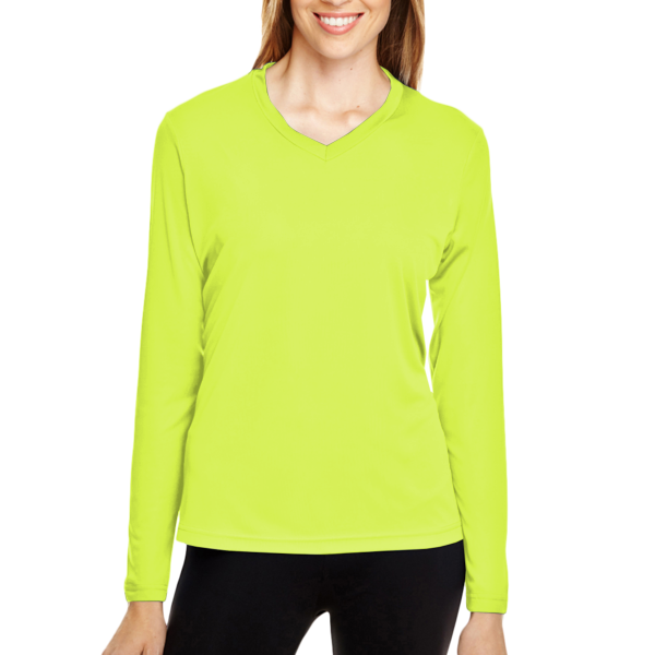 Team 365 Women's Zone Performance Long Sleeve T-Shirt, Safety Yellow, Front view
