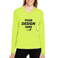 Team 365 Women's Zone Performance Long Sleeve T-Shirt, Safety Yellow, Front view, Mockup