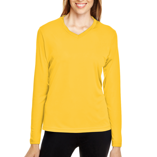 Team 365 Women's Zone Performance Long Sleeve T-Shirt, Sport Athletic Gold, Front view