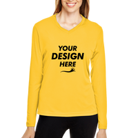 Team 365 Women's Zone Performance Long Sleeve T-Shirt, Sport Athletic Gold, Front view, Mockup