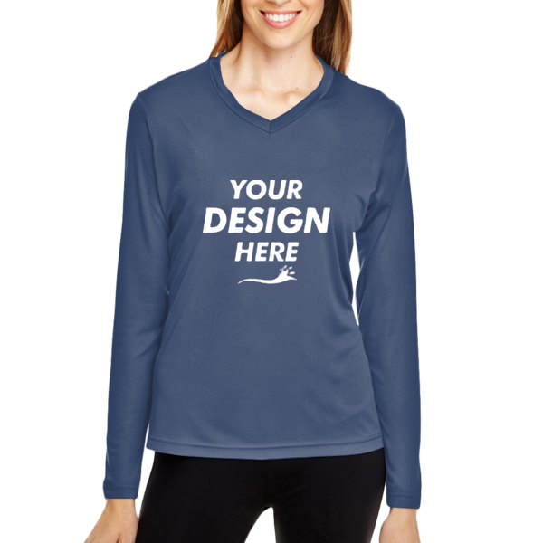 Team 365 Women's Zone Performance Long Sleeve T-Shirt, Sport Dark Navy, Front view, Mockup