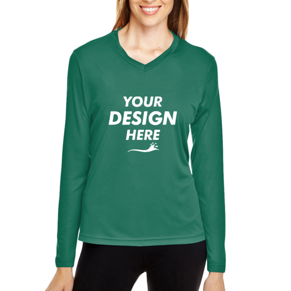 Team 365 Women's Zone Performance Long Sleeve T-Shirt, Sport Forest, Front view, Mockup