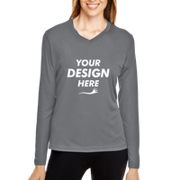 Team 365 Women's Zone Performance Long Sleeve T-Shirt, Sport Graphite, Front view, Mockup