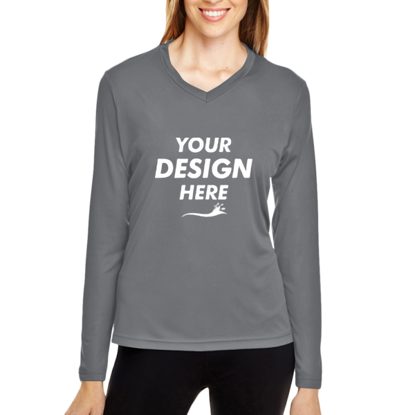Team 365 Women's Zone Performance Long Sleeve T-Shirt, Sport Graphite, Front view, Mockup