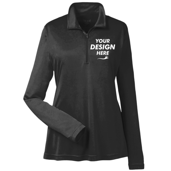 Team 365 Women's Zone Performance Quarter-Zip Pullover, Black, Front view, Mockup