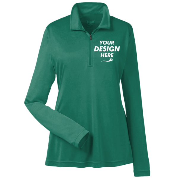 Team 365 Women's Zone Performance Quarter-Zip Pullover, Sport Forest, Front view, Mockup